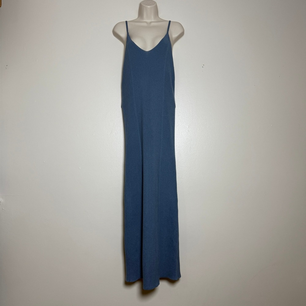 Freshman 1996 Womens V-Neck Maxi Dress L Blue‎ Ribbed Knit Nautical Beach Summer